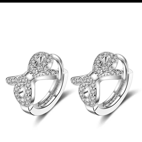 Sterling Silver 925 Hoop Bow Earrings - Picture 4 of 4